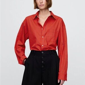 Gap x Doen Red and Black Patterned Button-Up Shirt